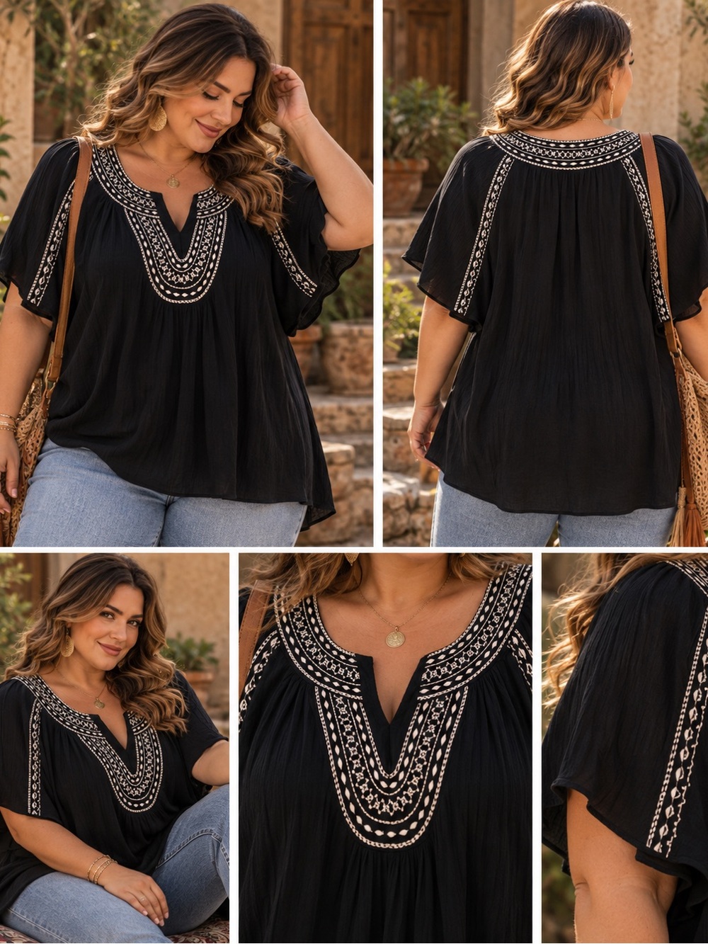 Ruby Rd. Black Tunic with White Embroidered V-Neck